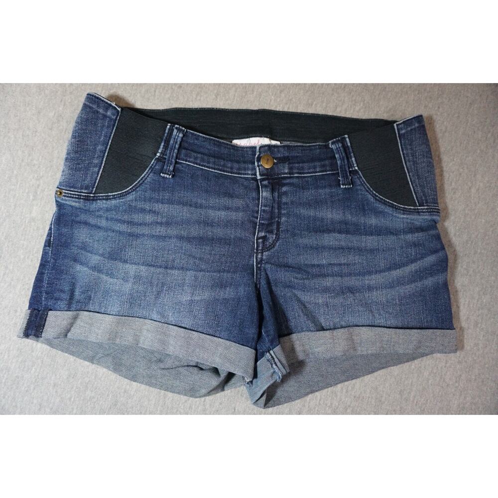 Isabel Maternity Sz 8 Midi Short Blue Cotton Spandex Medium Wash Side Panels